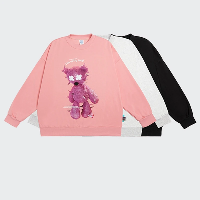 

Couple Crewneck Sweatshirts Bear Reflective Printing Loose Hoodie Sweatshirts Wholesale, Picture shown