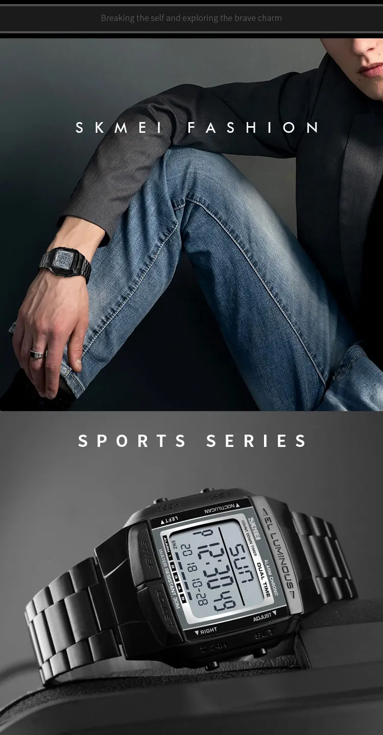 SKMEI 1381 Military Sports Watches Electronic Mens Stainless Steel Luxury Led Clock Waterproof Digital Watch Relogio Masculino