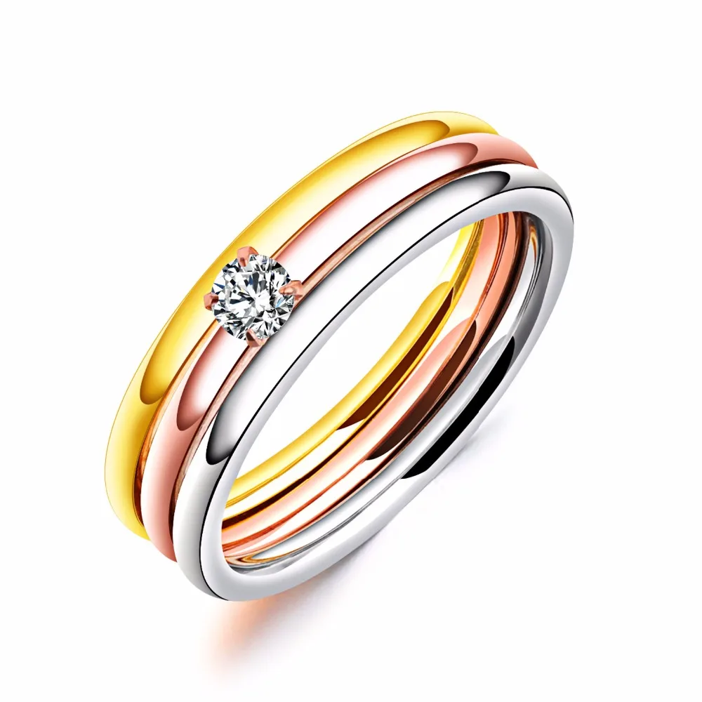 

Ruigang 3 pcs Silver Rose Gold Tone Stainless Steel Women Three Color Cubic Zircon Wedding Rings