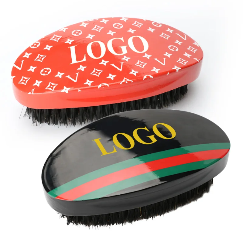 

New Launched Designed Natural 100% Boar Bristles Curved 360 Wave Palm Medium Brush with LOGO