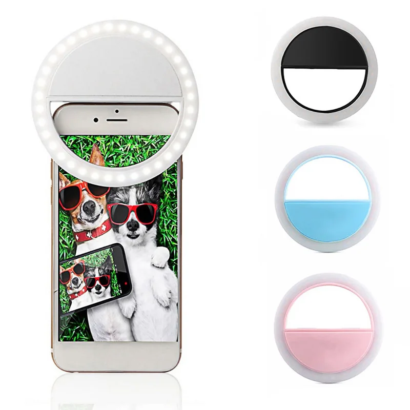 

Free Sample Selfie Ring Light Beauty Fill Light Portable Clip on Ring Selfie Light, Black white blue pink