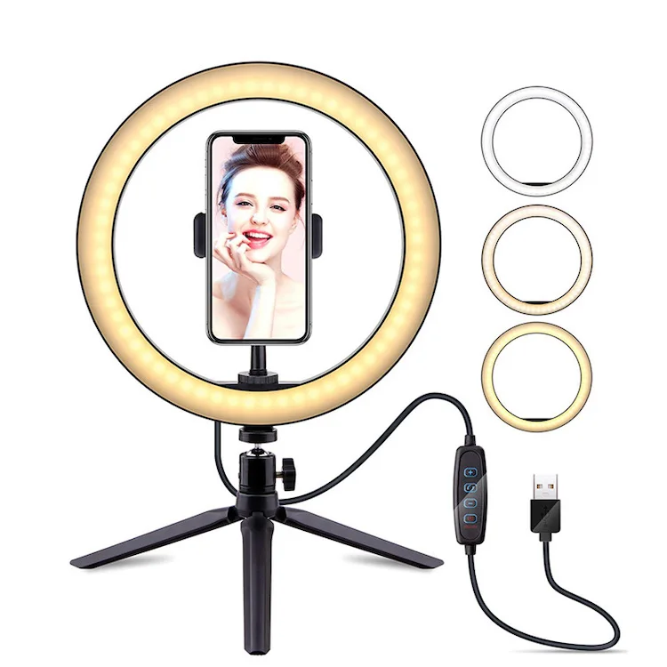 

10 inch LED Dimmable Circle Lamp Desktop Stand Photographic Lighting Youtube Live Streaming Ring Light with Stand