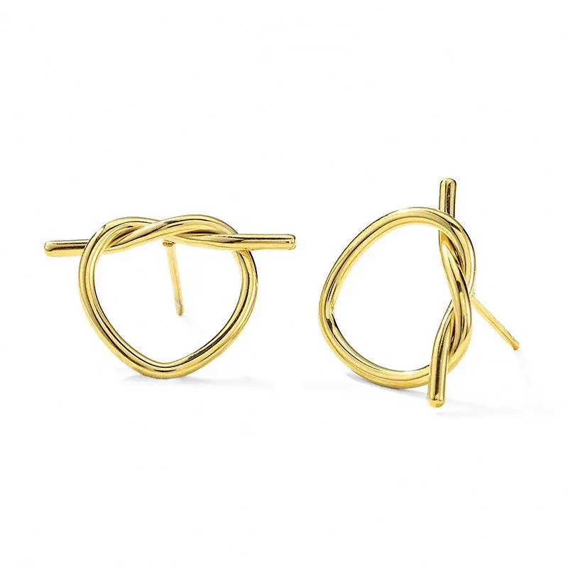 

Gold Plated Stainless Steel Handmade Peach Heart Knot Earrings Women, Gold color