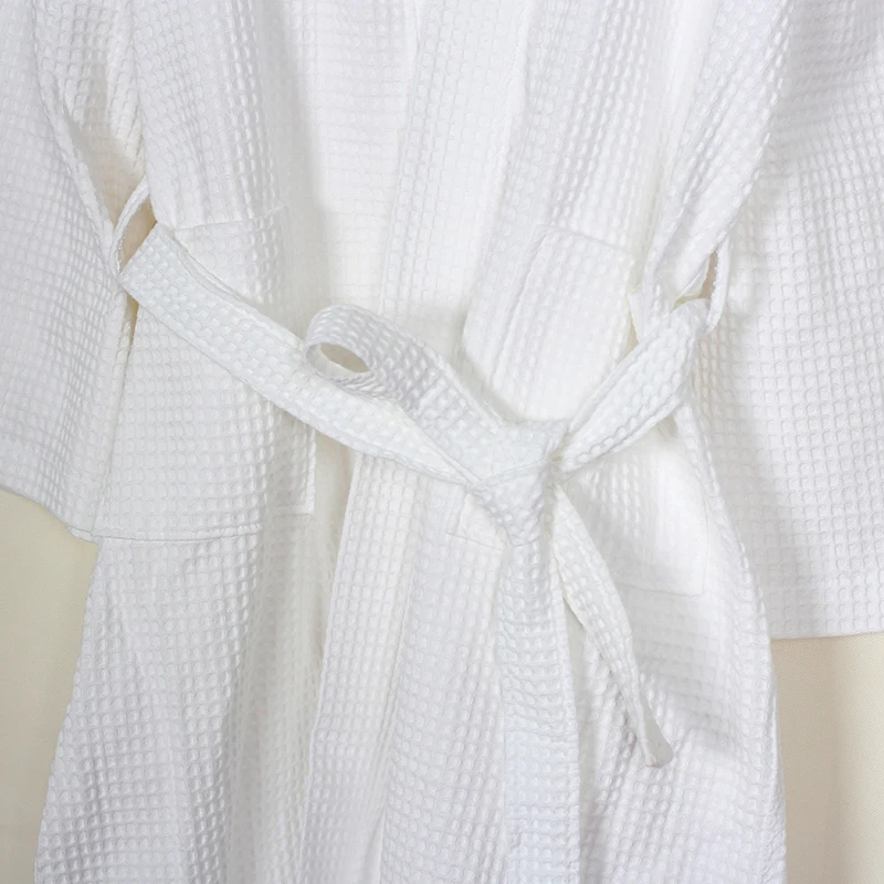 Factory price cheap embroidered waffle kimono collar hotel cotton wholesale bathrobe