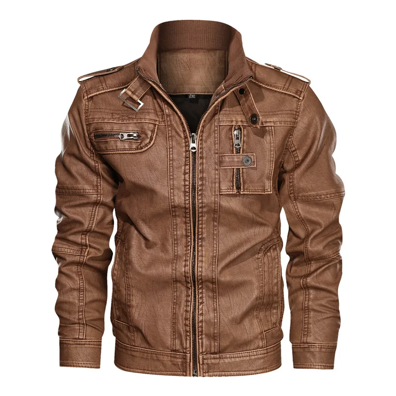 

Mens Casual Stand Collar Zip Up Long Sleeve Mixed Color Jaqueta Couro Moto Stylish Pu Faux Leather Motorcycle Jackets