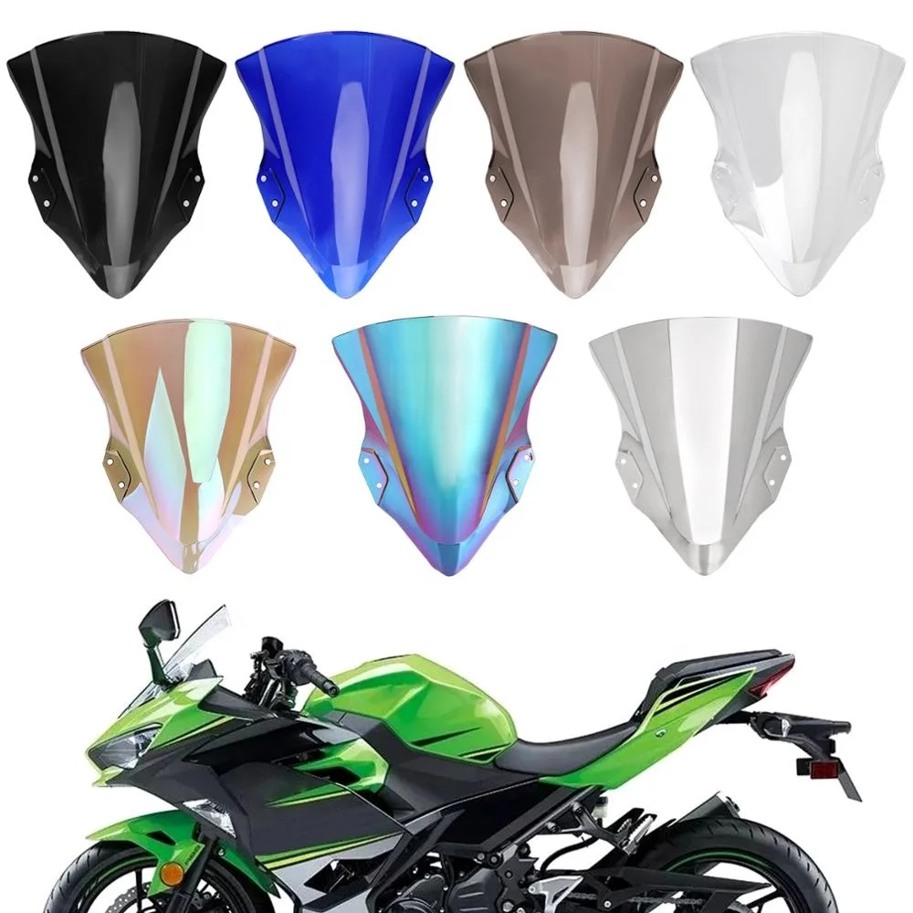 

ABS Motorcycle Windshield Windscreen For Kawasaki 2018-2019 Ninja 400, Black, blue, clear, smoke, chrome, iridium, wi