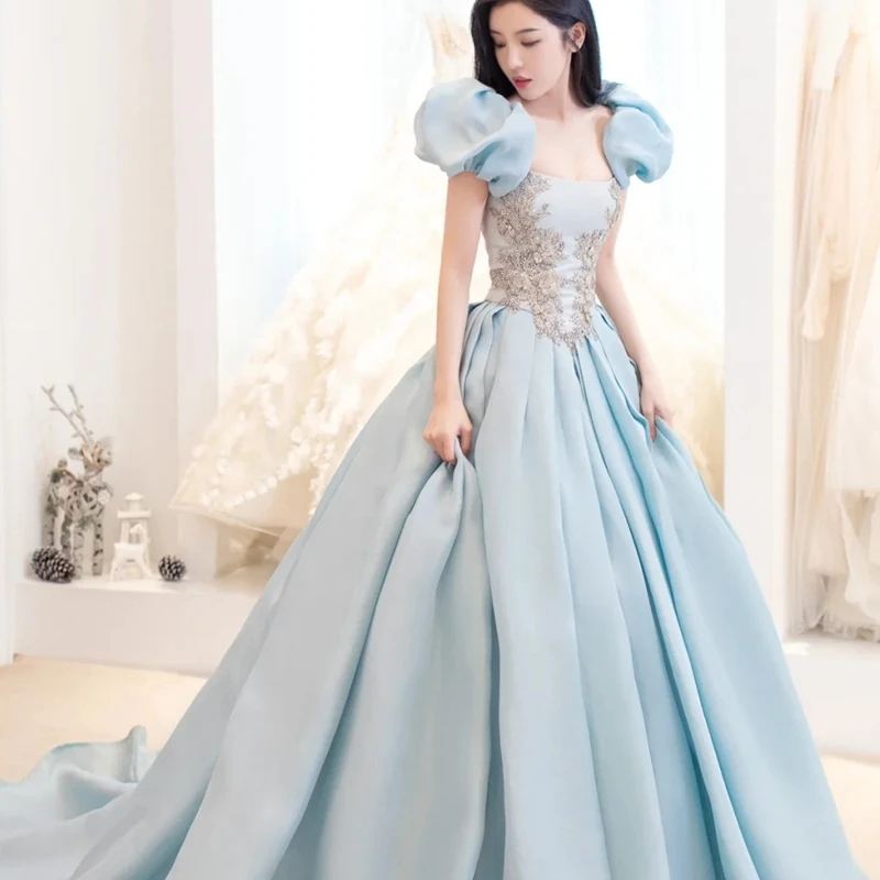 

Bridesmaid dress female bride wedding dress usually wear dream princess fashion blue catwalk banquet evening dress female
