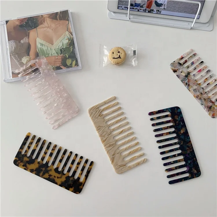 

Korean Style Concise Marbling Acetic Acid Comb Anti-static Wide Tooth Scalp Massage Hair Brush Acetic Acid Pocket Comb