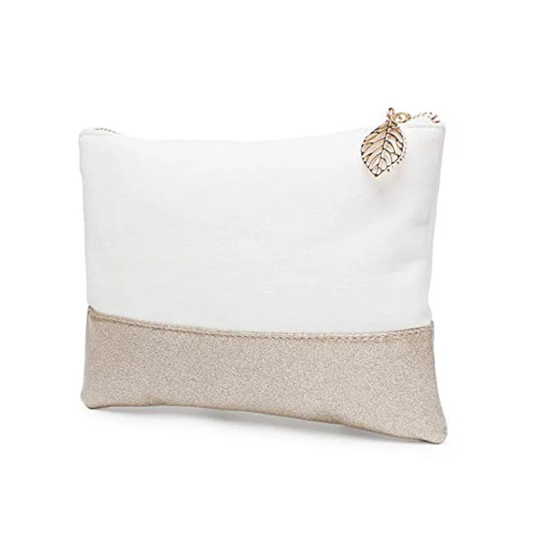 

2121 New Designe Glitter Shiny Luxury Elegent custom logo Canvas cotton and PU portable makeup storage cosmetic bag, Customized colors