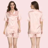 

High-quality short sleeve satin women silk pajamas sleepwear set