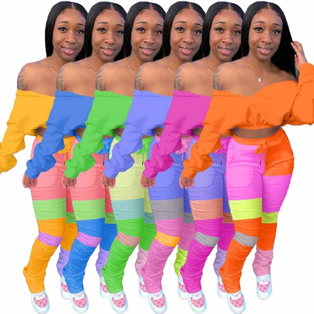 

2020 casual fashion contrasting sexy color zipper tracksuit women clothing sets two piece, Picture color