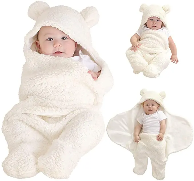 

Hot Selling Soft Newborn Baby Hooded Plush Blanket Stroller Baby Sleeping Bags, White, gray, pink, brown, apricot, dark gray, blue