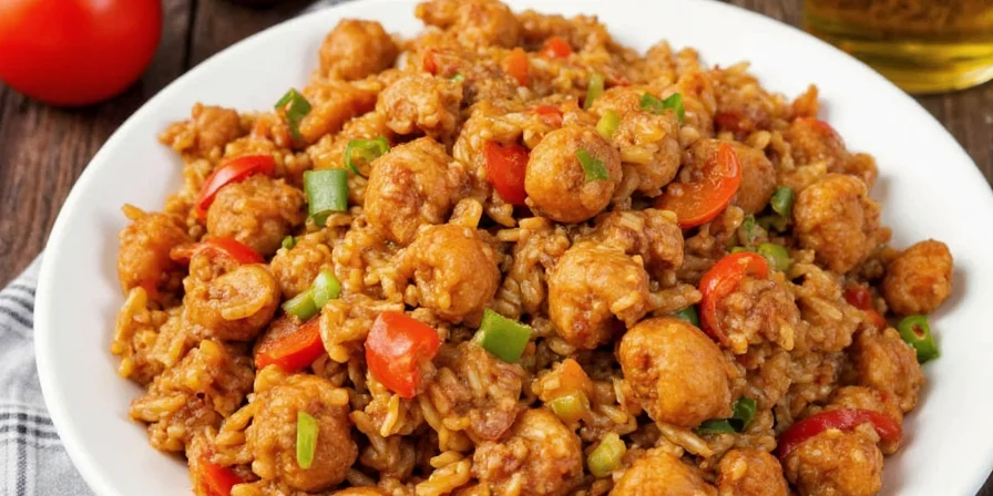 Jambalaya simmering in a covered pot