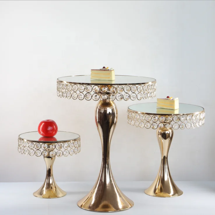 

Wholesale 3 Pcs/1 Set Wedding Supplies Modern Metal Mirror Surface Cake Rack Gold wedding cake stand crystal, Gold/silver