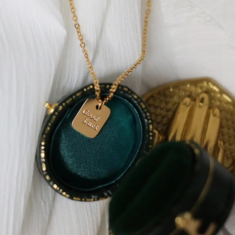

High End Jewelry Women Girl's 18K Gold PVD Plated Stainless Steel Square Good Luck Pendant Necklace, Silver,gold