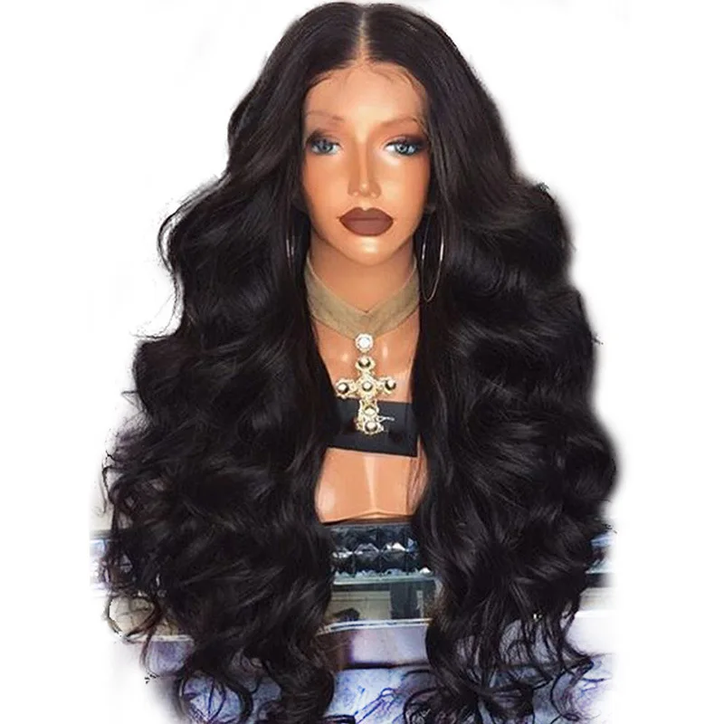 
middle part of the big wave long curly hair wig fluffy black hair European and American chemical fiber head cover 