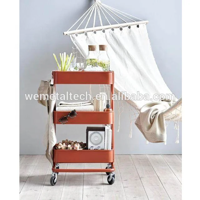 
Home furniture sturdy srtucture with handle flexible metal rolling kitchen trolley cart 