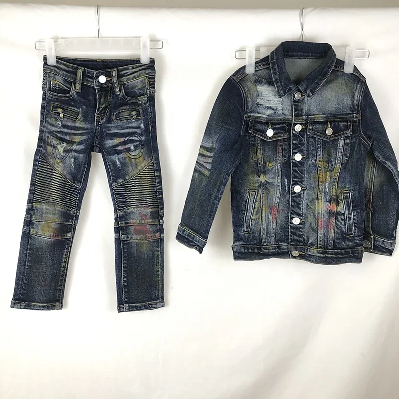 

Wholesale price Boys children clothing fashion little blue boys jacket denim set, Customers' requested