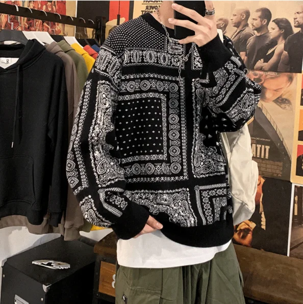 

New Winter Fashion Streetwear Knitwear Sweater Men Hip Hop Bandana Outfit Jumper Sweatshirt Pullover Sweaters, Customized color
