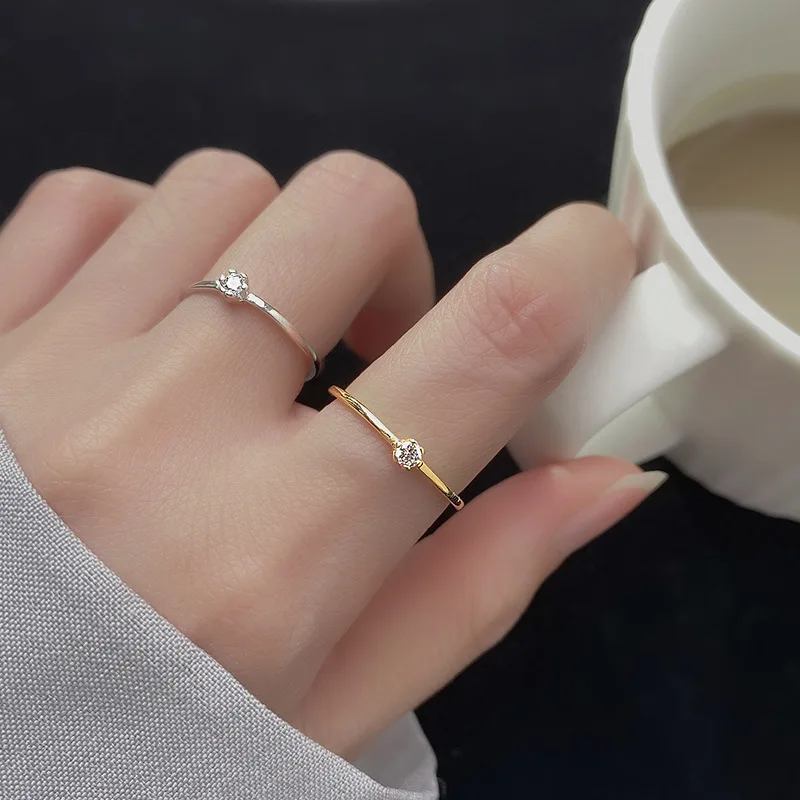 Fashion Jewelry 925 Sterling Silver Diamond Ring 18K Gold Plated Charms 925 Silver Thin Rings for Women Wholesale