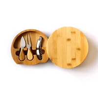 

100% Natural Bamboo Wood Cheese Platter Board Set With 3 Piece Cutlery