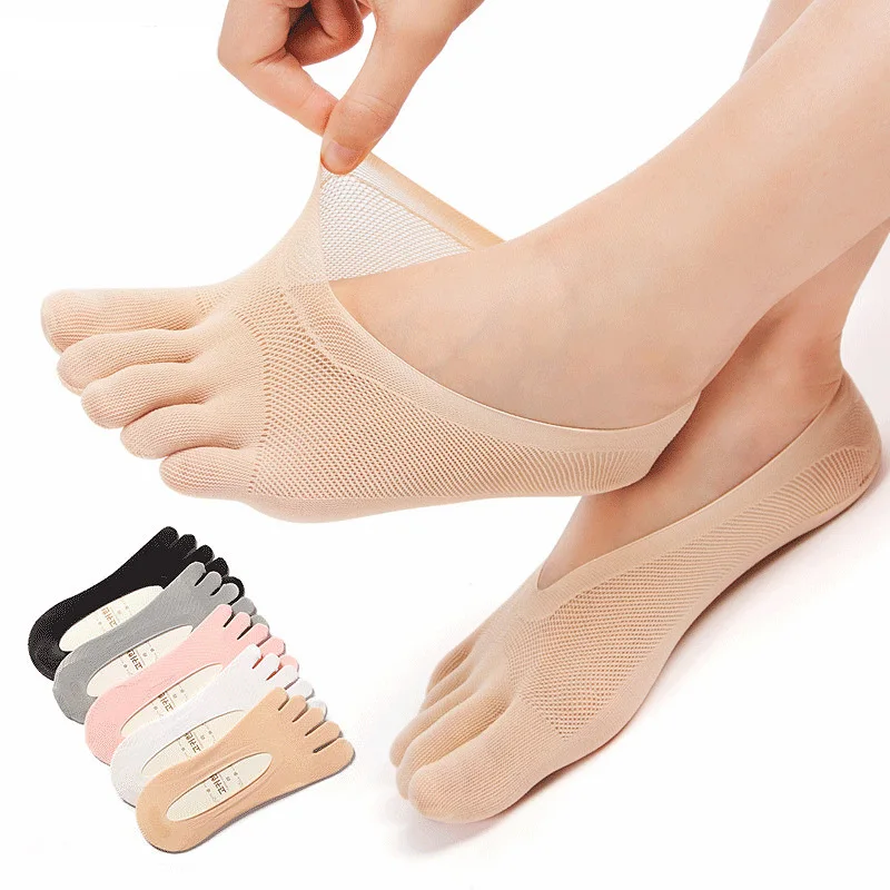 

Women Summer Five-finger Socks Female ultrathin sock Funny Toe invisible socks with silicone anti-skid breathable anti-friction, Picture shown