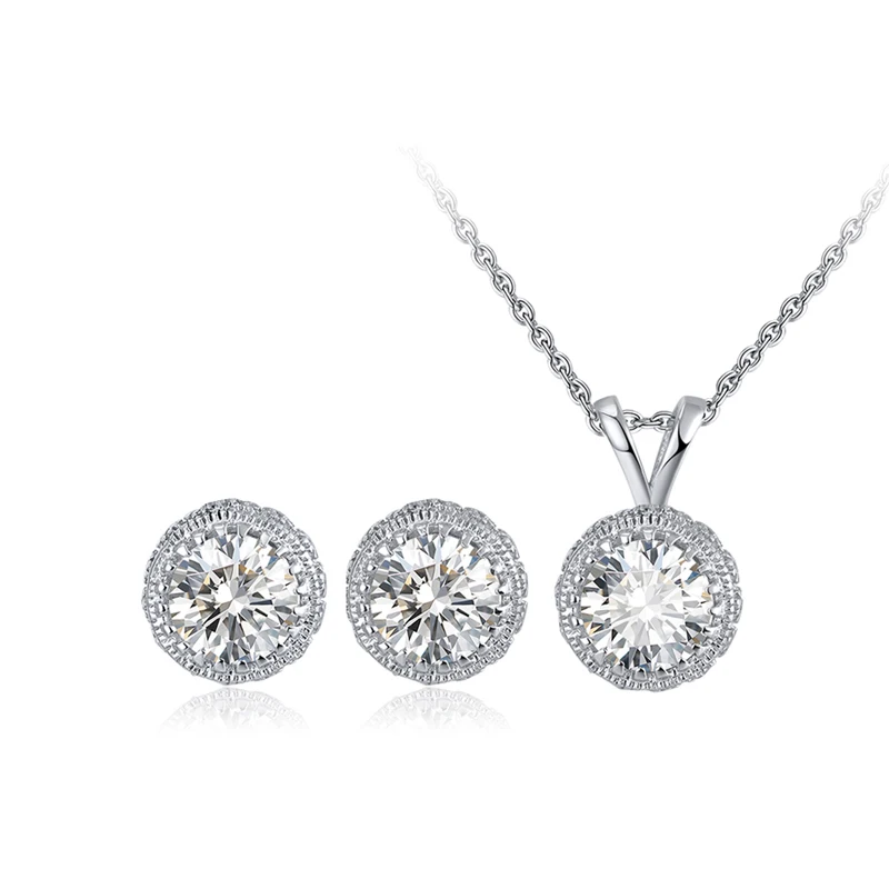 

RINNTIN SS64 Earrings Necklace Jewelry Set Wholesale S925 Sterling Silver Big Cubic Zircon Necklace Set