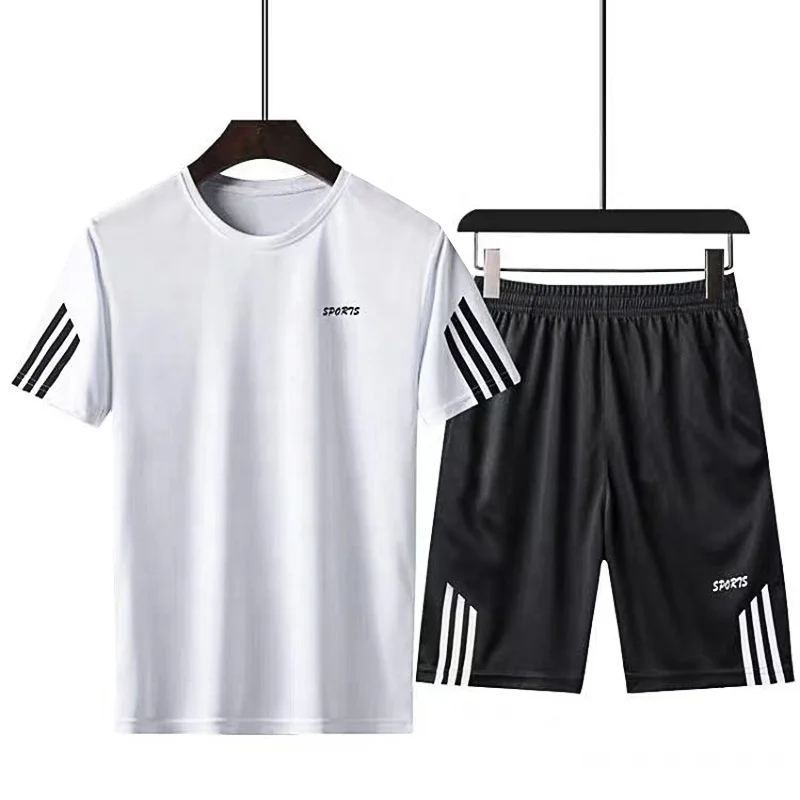 

Summer sports t- shirt suit short-sleeve customized logo outdoor running wear loose quick drying o-neck male gym clothing