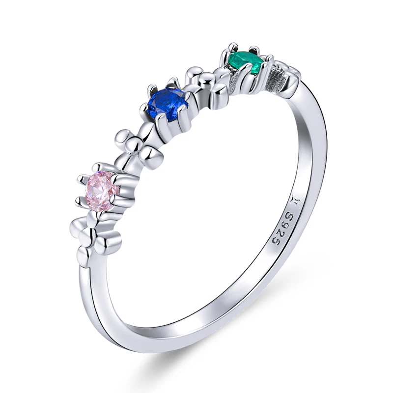 

925 Stylish colorful rainbow zircon platinum plated ring gemstone s925 sterling silver ring