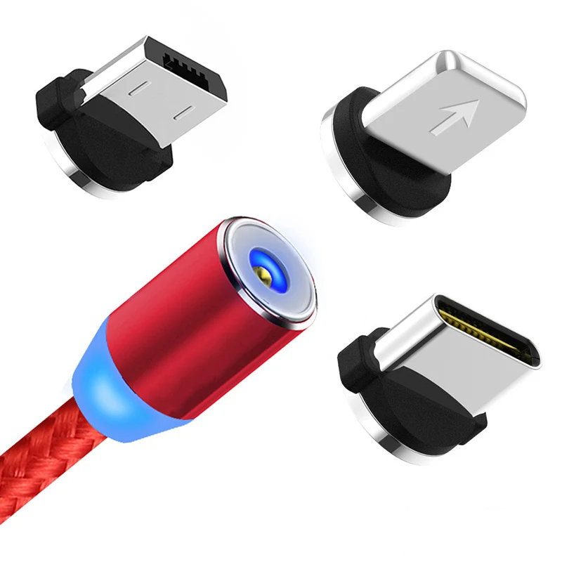 

New Cell Phone USB Charger Cable Magnet LED Charger 3 in 1 Charging Magnetic Cable, Black/silver/red/golden