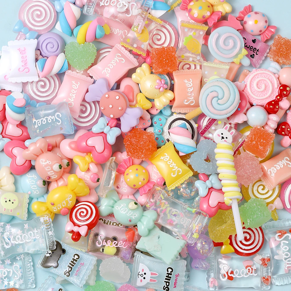 

2021 new designs kawaii 3D candy Bear Mixed Food Fruits Girl heart Resin Nail Art Decoration charms for nails, Multiple color mixing