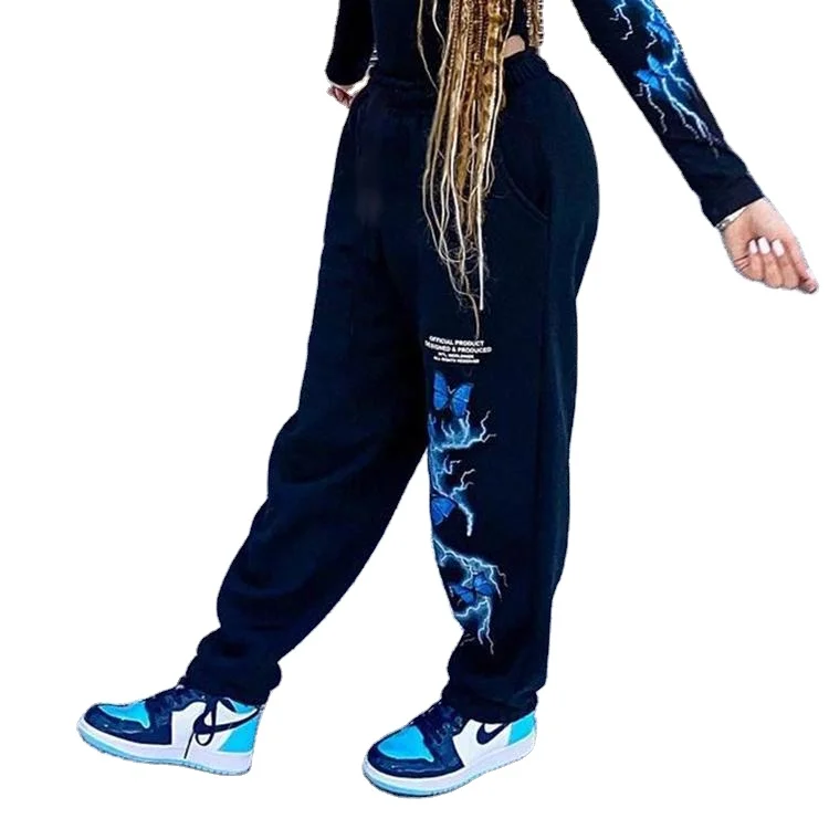 

Female Hip Hop Harem Sweatpants Butterfly Print Aesthetic Baggy Joggers Women High Waist Loose Long Trousers