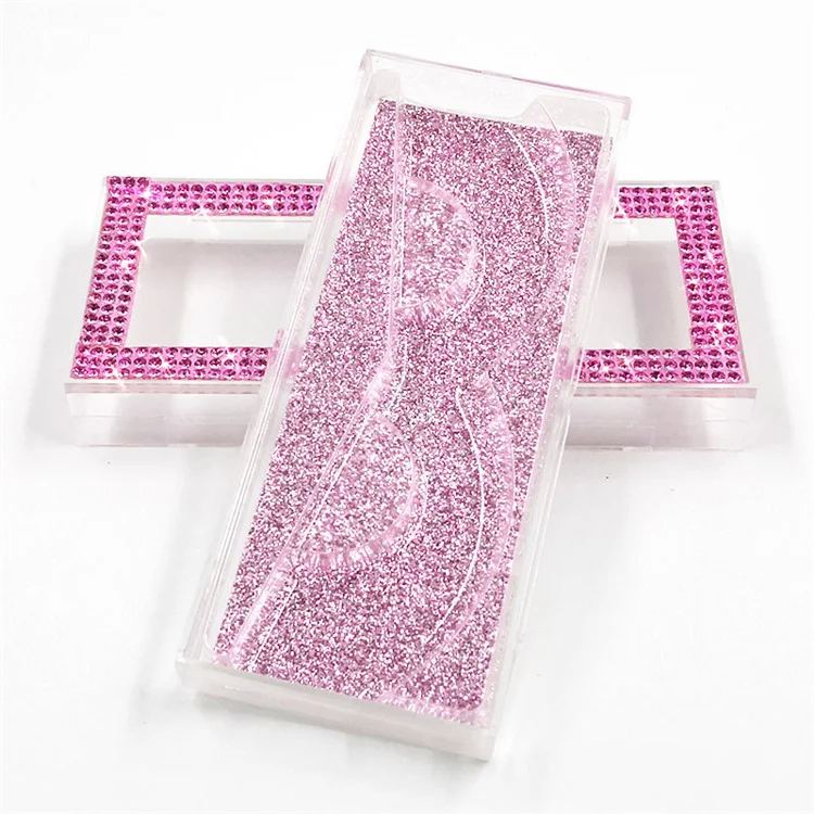 

rhinestone eyelash packaging box, colored purple rhinestone clear eyelash box, pull out diamond lash box with window, Like pic or customized