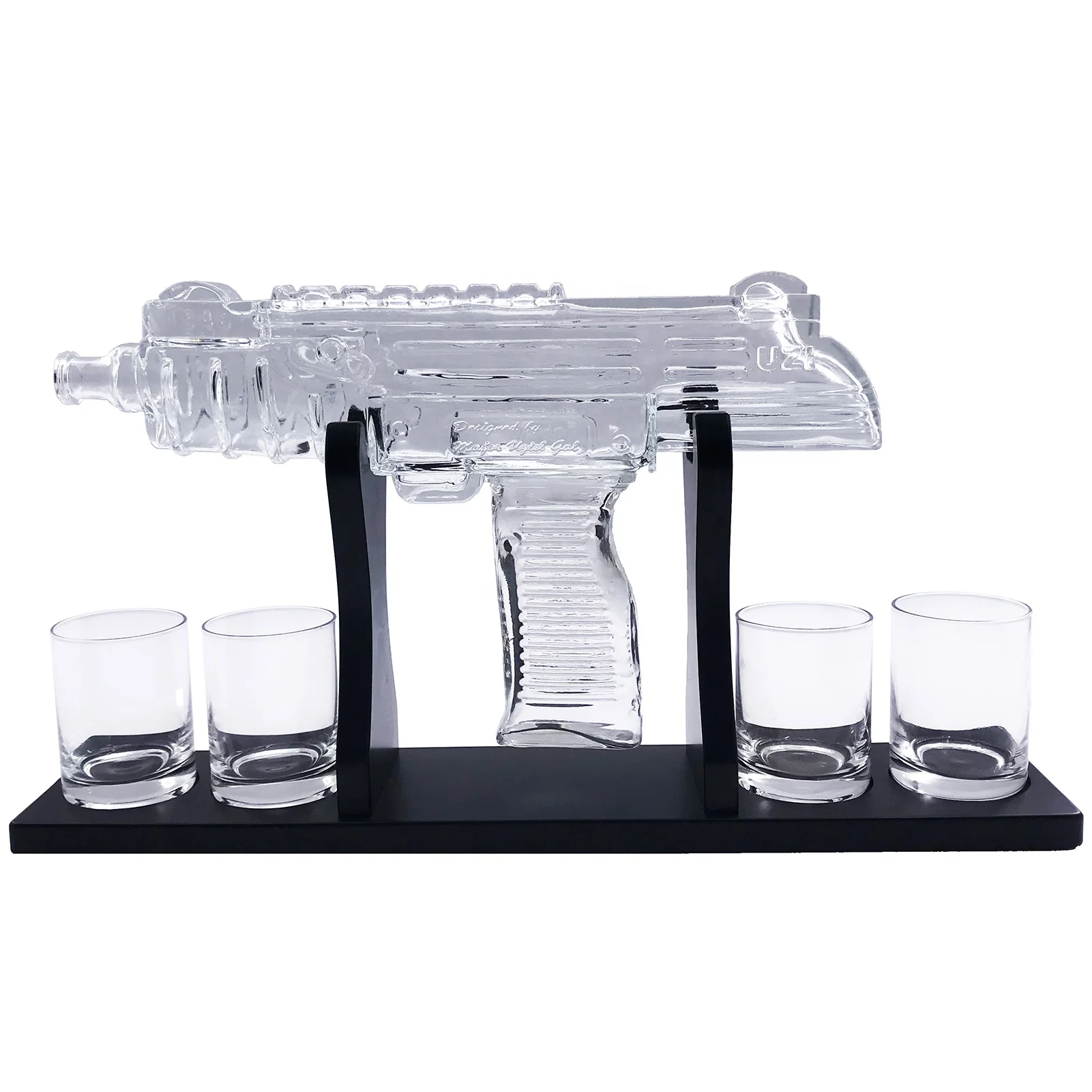 

Machine Technology Glass Bottle Decanter Ak 47 Gun Shape Bottle Glass Whiskey Decanter with Glasses Set, Transparent color