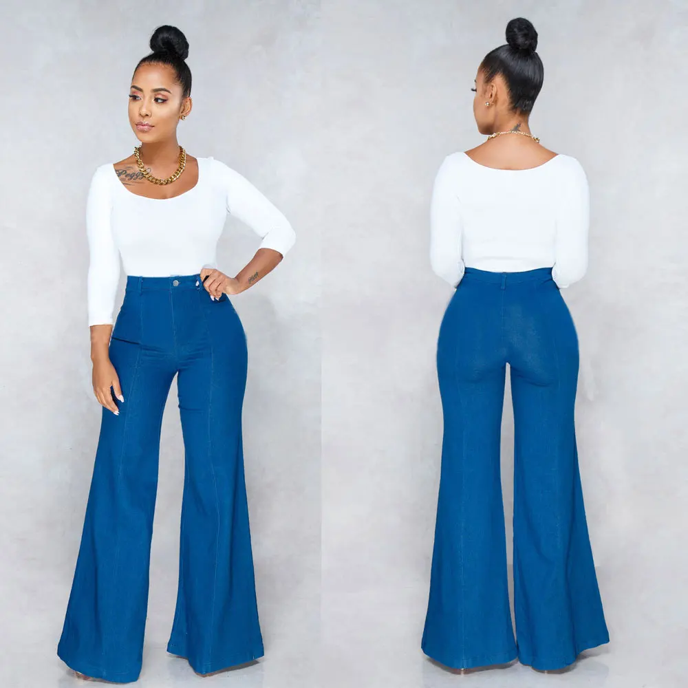

Fashion Blue Bell Bottom Jeans For Women Vintage Baggy Long Flare Jeans Mid Rise Wide Leg Jeans Woman Casual Retro Denim Pants