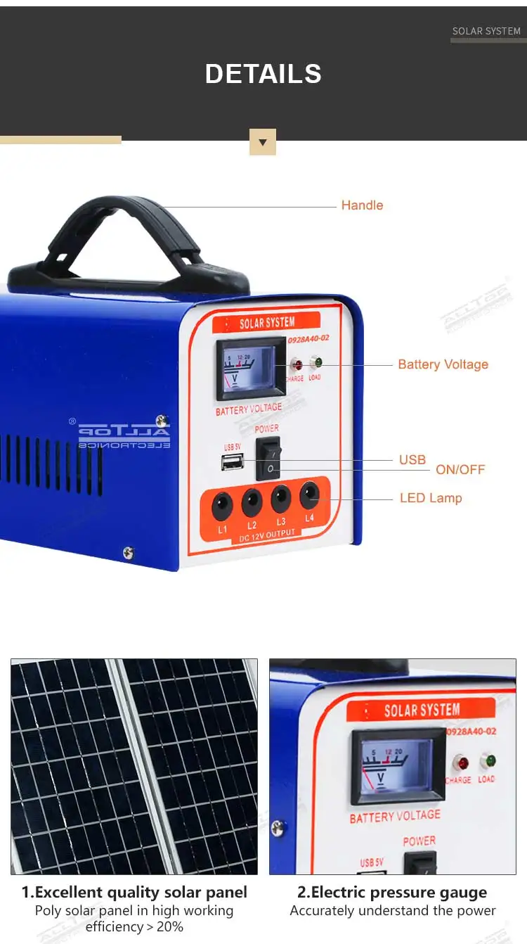 ALLTOP Home mobile charging solar panel led light kits 40w mini solar system