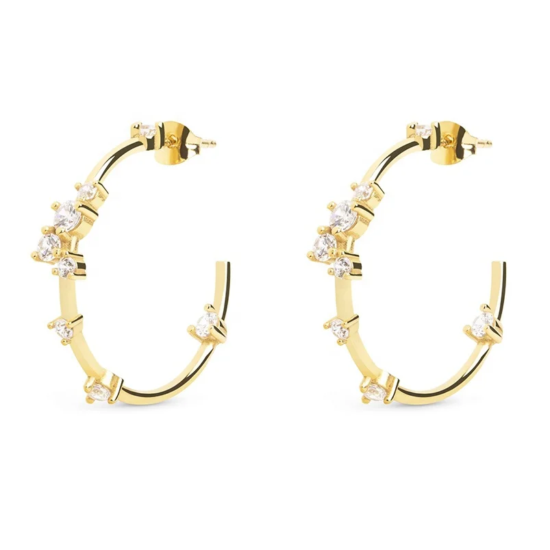 

Gemnel luxury jewelry 925 sterling silver comete large hoop 18k gold white zircons huggie earrings