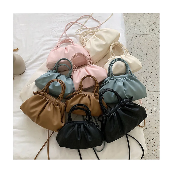 

Dumpling Women Trendy 2020 Ins Simple Wrinkle Handle Solid Shoulder Bag Lady Quality PU Leather Messenger Cloud Crossbody Bag