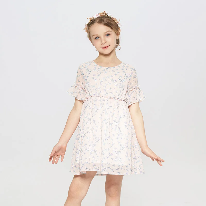 

Gabby Loop Pink Small Floral Girls' Chiffon Dresses For Girls Printed Child Summer Dress, Picture shows