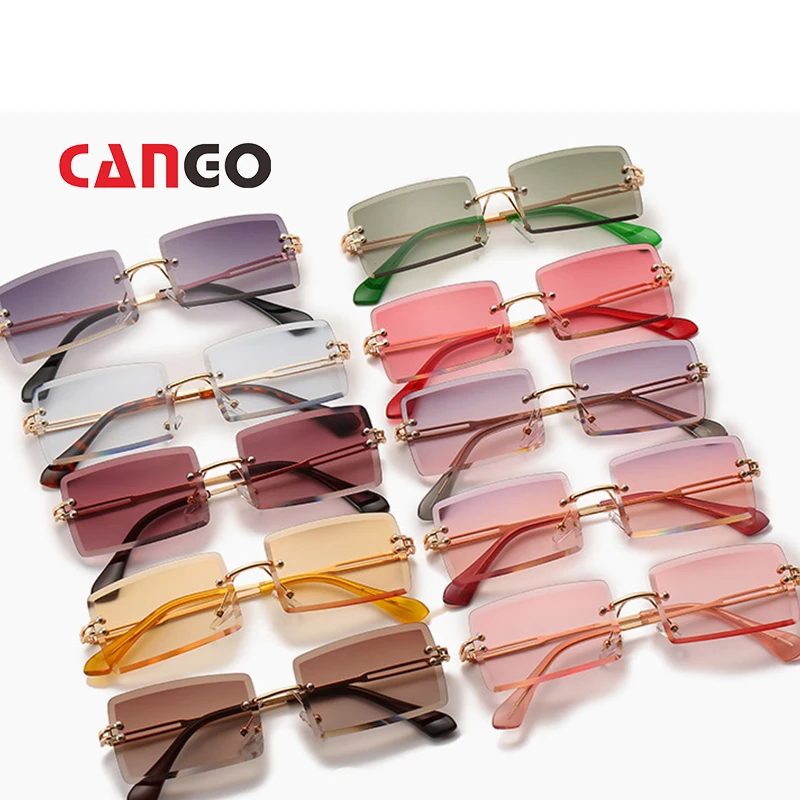 

Women rimless square sunglasses rectangle eyewear uv400 2022 sun glasses