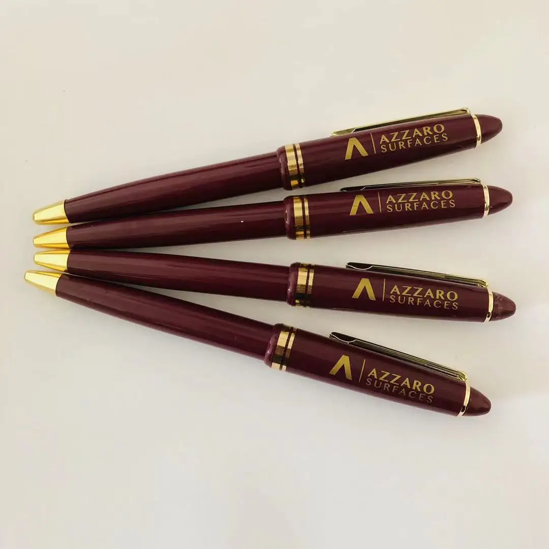 

Cheap hot sale good quality promo wine red plastic ballpoint pen brand custom logo personal name company brown pen personal