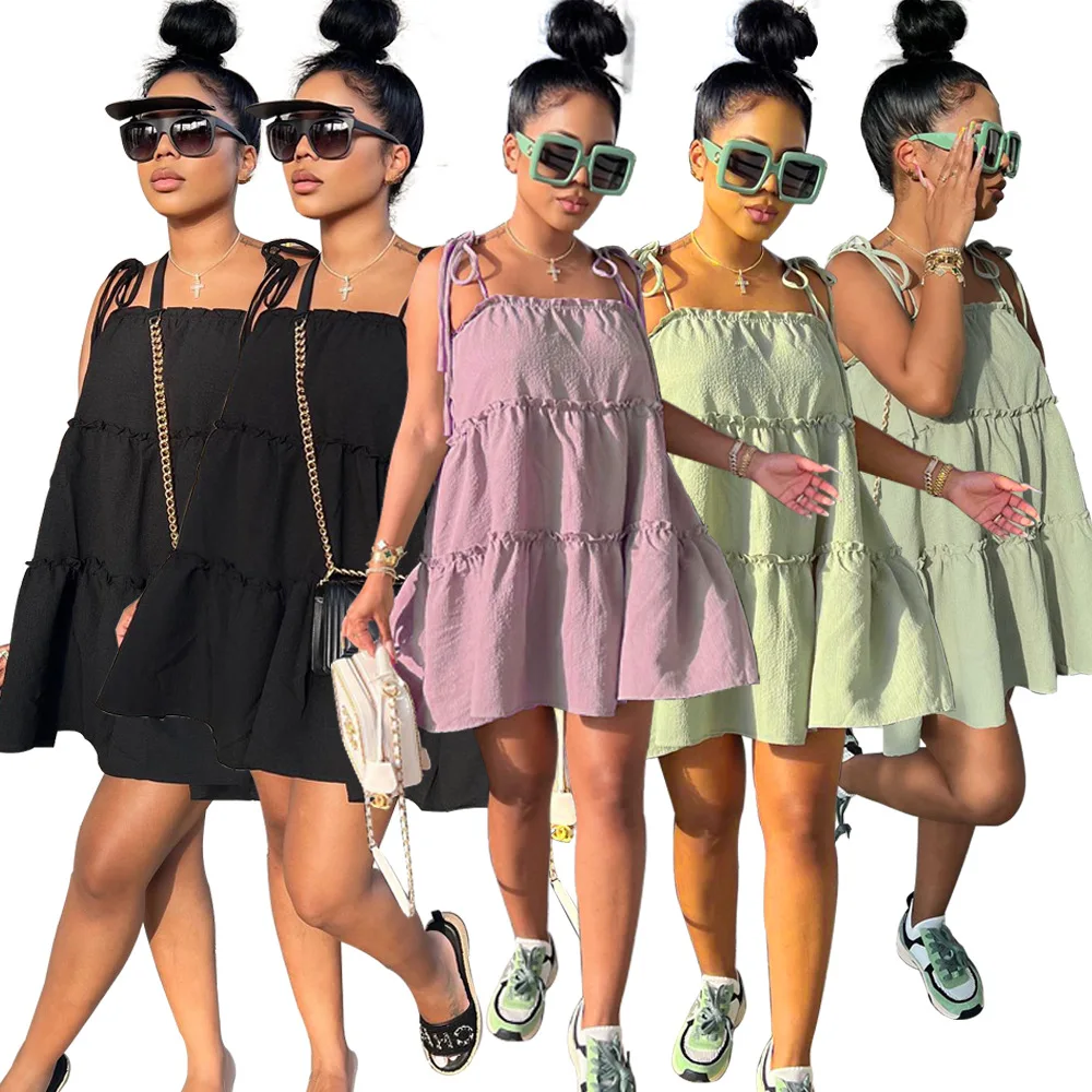 

OJW7443S New summer cute lace halter backless loose dress sexy cute