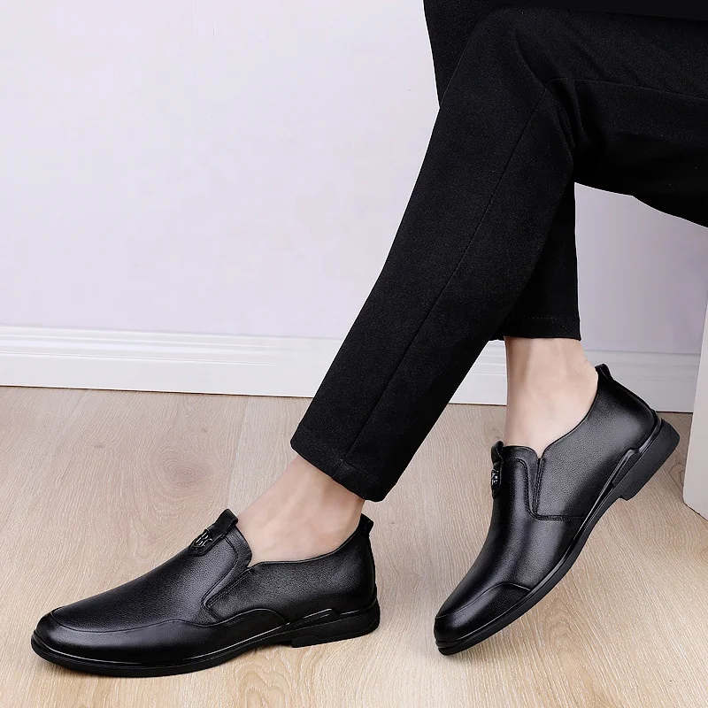 

Suit leather men's business formal wear British black wedding trendy youth height increasing insole work slip on shoes