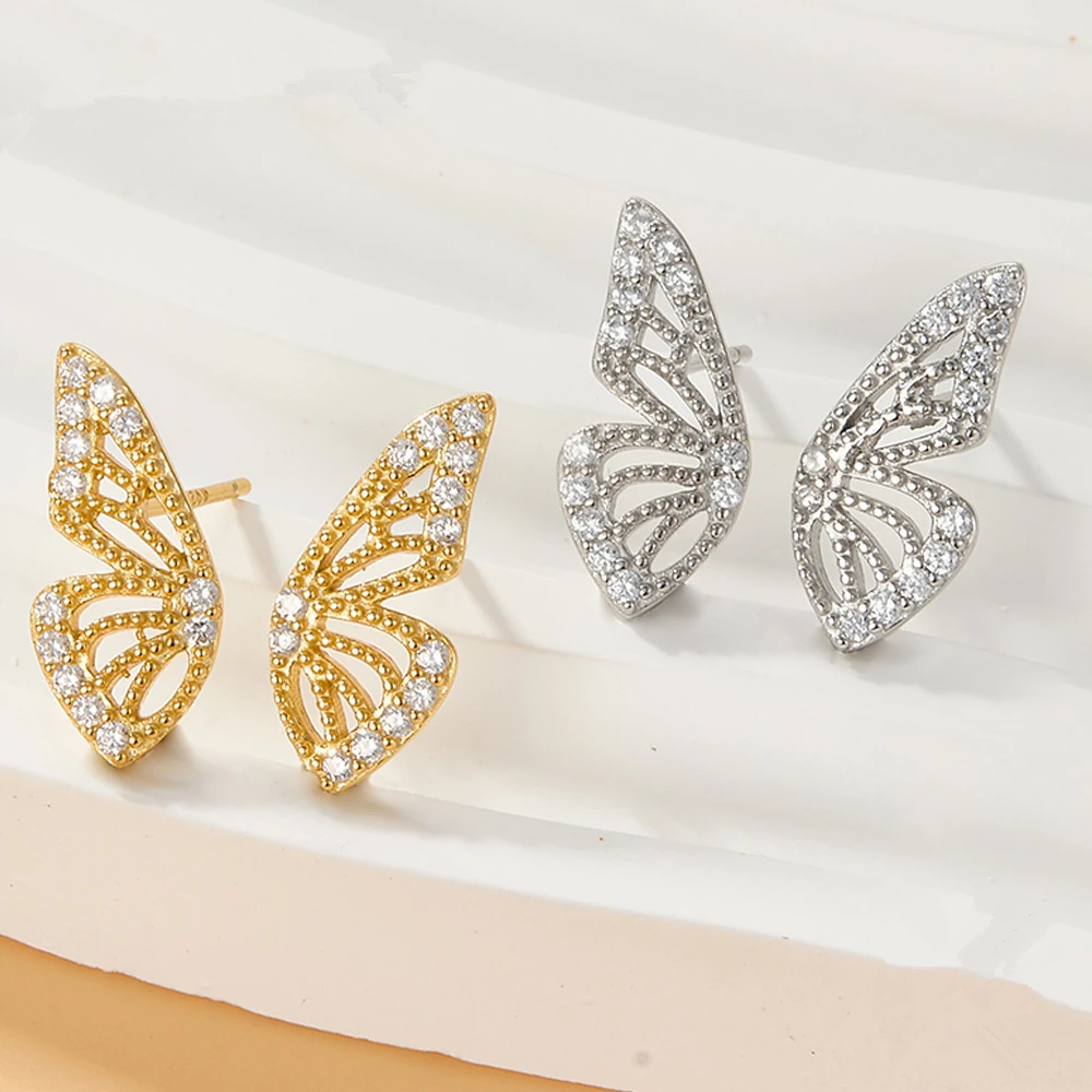 

Ins Fashion Iced Out Zircon Inlaid Butterfly Earring Dainty 925 Sterling Silver Butterfly Stud Earrings Women Jewelry