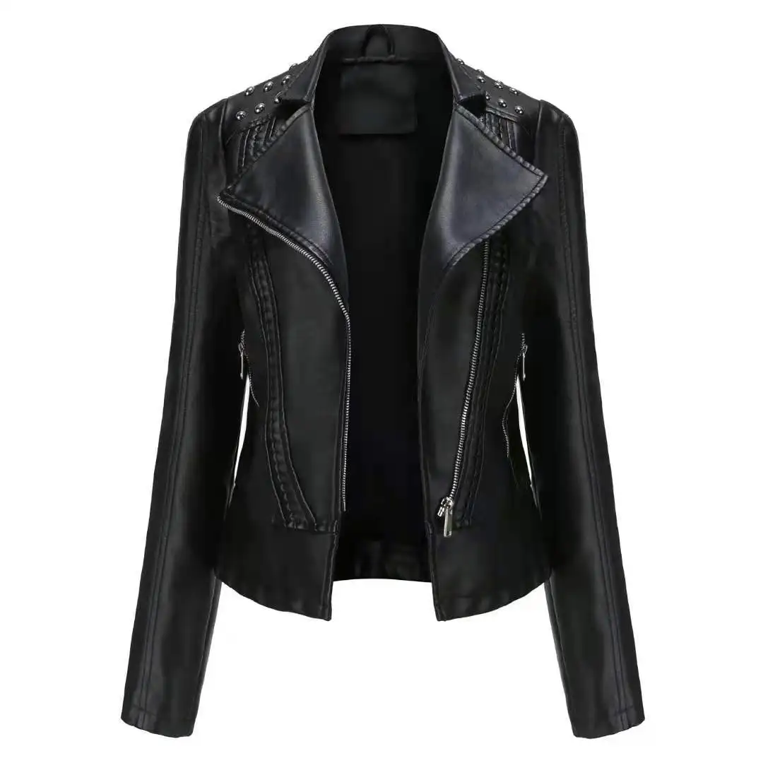 

2021 wholesale fashion Faux Leather Casual Women PU Moto Biker Jacket autumn and winter, Picture