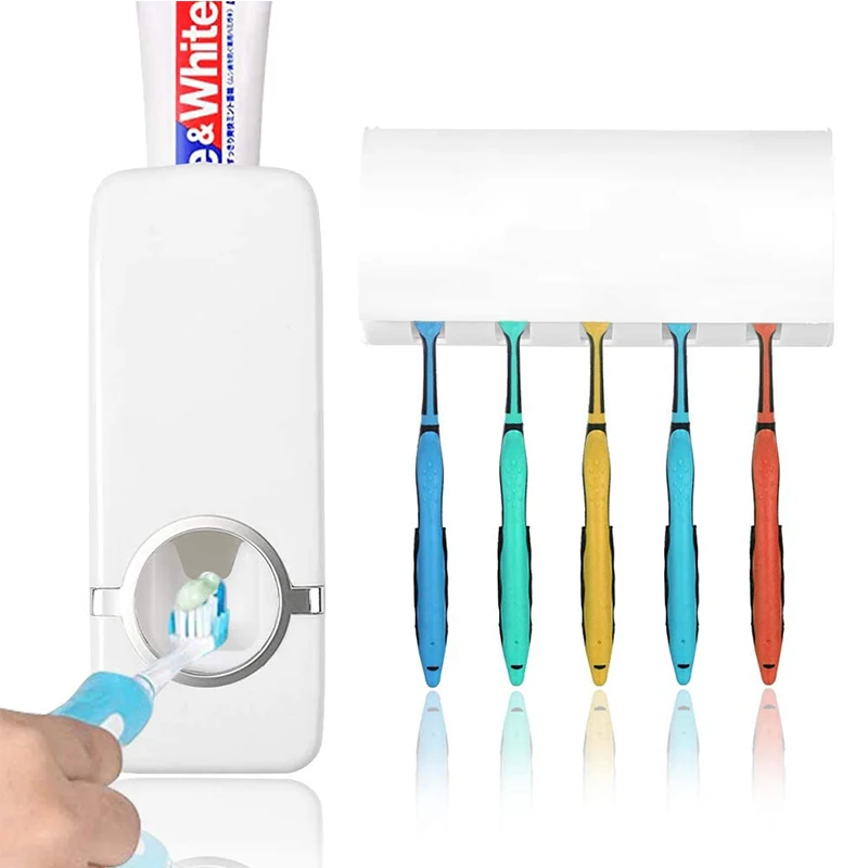 

Eco-friendly Plastic Wall Mount Five-piece Set Toothbrush Dispenser For Bathroom, White/red