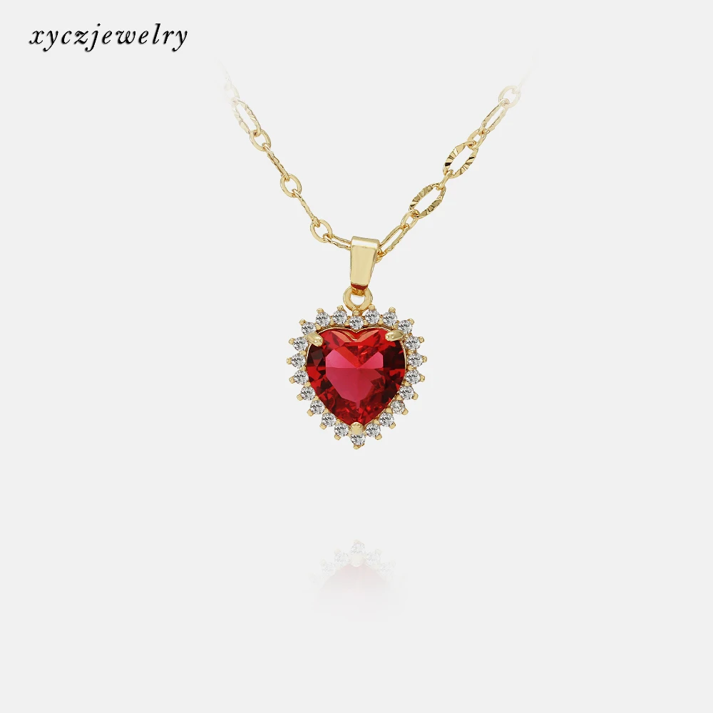 

Wholesale brass colorful glass pendant 18k gold plating charm rainbow heart chain necklace