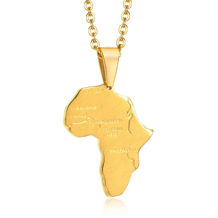 

Waterproof gold plated necklace Africa map charm necklaces for men