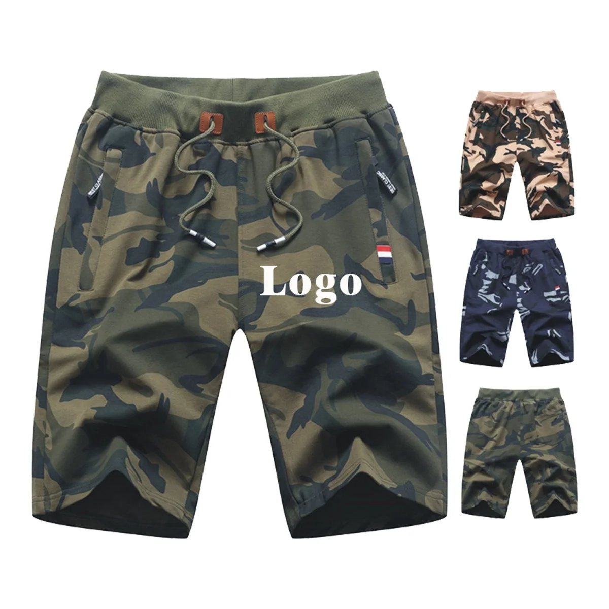 

JS641 summer big and tall clothing cotton cozy camouflage printed pocket casual biker jogger high waisted plus size men's shorts, As shown