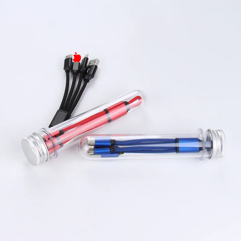 
New type keychain 3 in 1 15CM data cables three charging cables aluminum alloy fabric weaving gift custom LOGO usb cable 